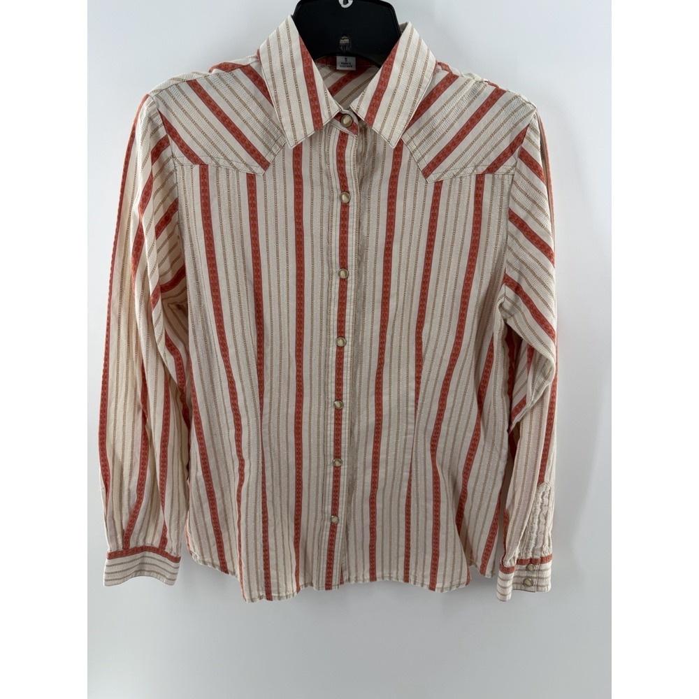 Pendleton Womens Shirt Size Small Western Wear Stripe Pearl Snap Buttons Orange
